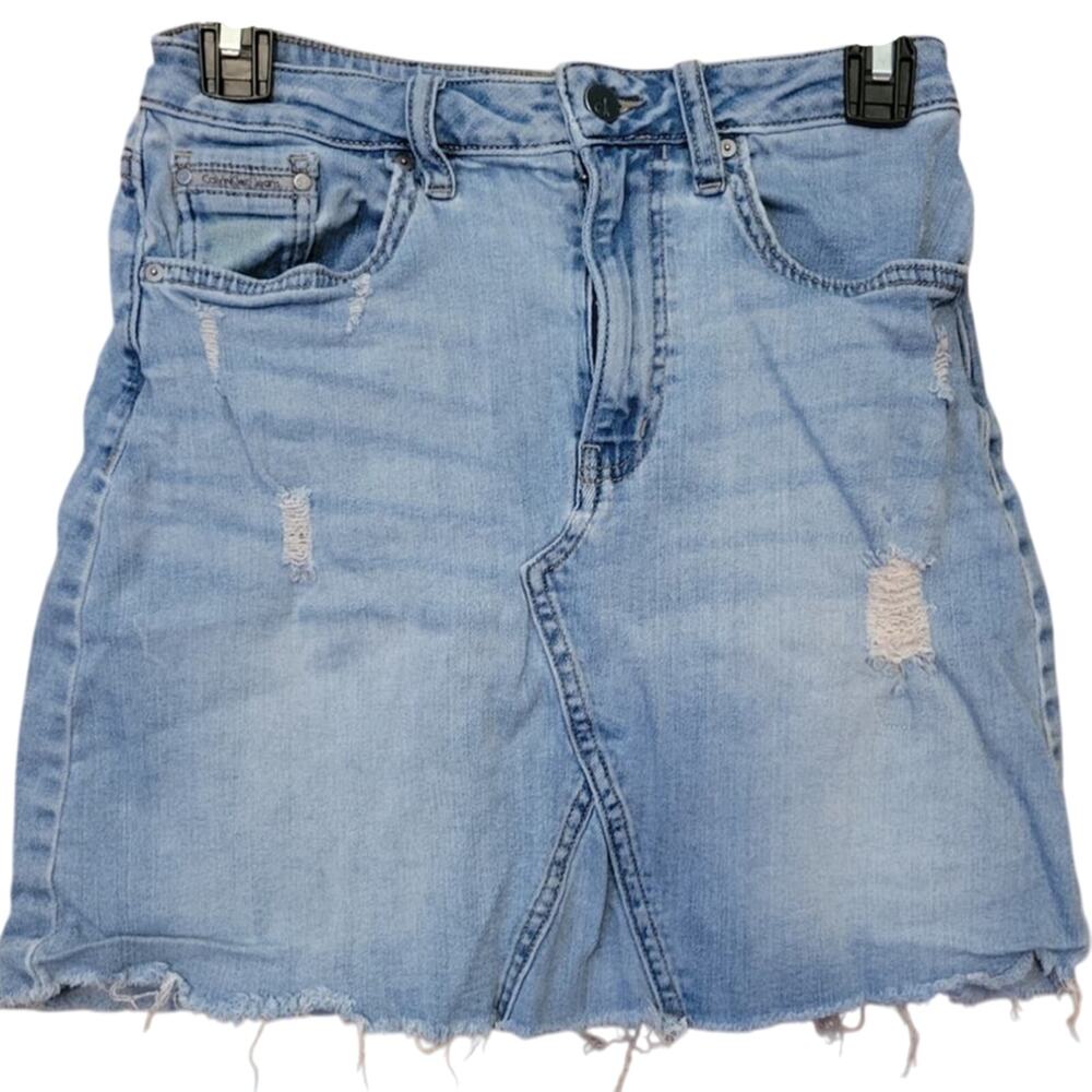 Distressed Denim Mini Skirt Coastal Cowgirl Western Festival Retro 90s‎ Size 27
